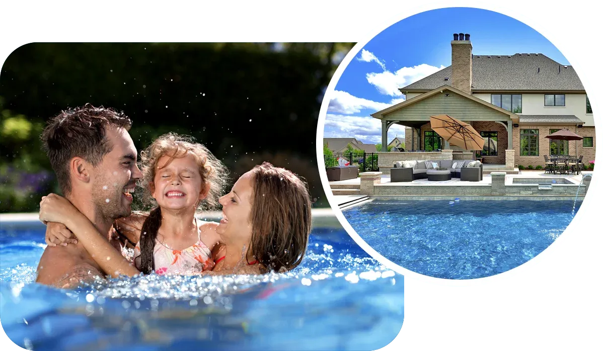 family swimming in pool