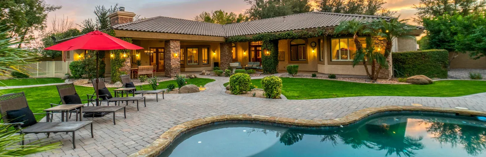 nice landscaping around a pool