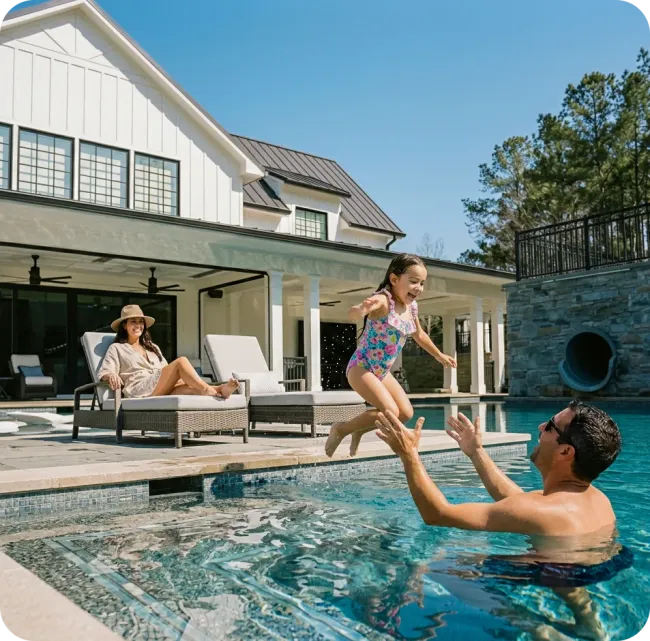 Family enjoying pool