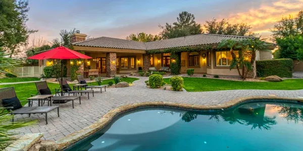 nice landscaping around a pool