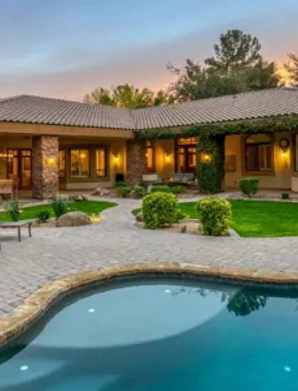nice landscaping around a pool